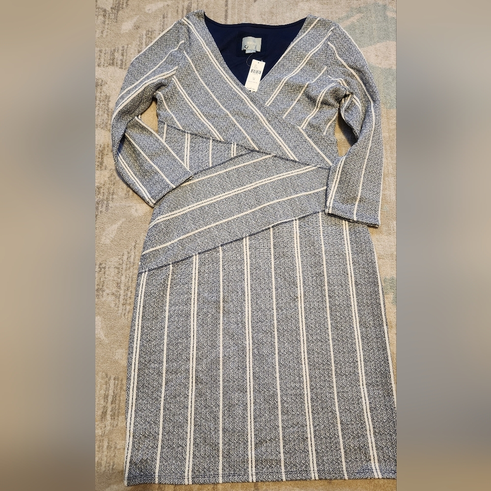 Maeve Anthropologie Wrapped Column Dress. Size Medium. White/Navy NWT
